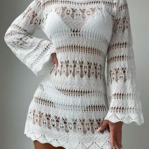 boho chic white crochet beach cover up dress