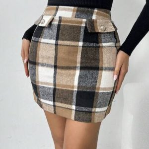 classic plaid mini skirt with gold button details