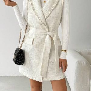 women's ribbon patchwork tweed wrap coat