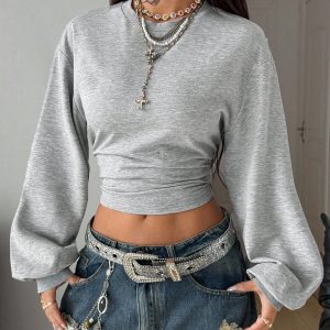 coolane women;s fall/winter back to school basic solid color pleated asymmetrical neck long sleeve pullover sweatshirt