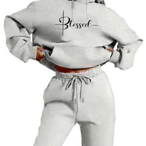 women’s cropped hoodie & jogger set – blessed printed lounge outfit